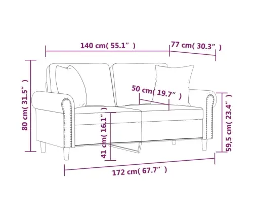 Dvivietė Sofa Su Pagalvėlėmis, Kreminė, 140cm Dirbtinė Oda