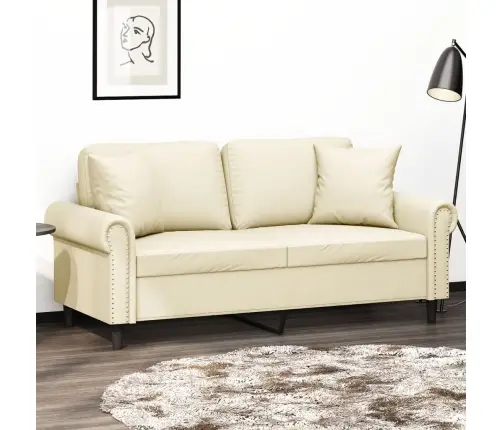 Dvivietė Sofa Su Pagalvėlėmis, Kreminė, 140cm Dirbtinė Oda
