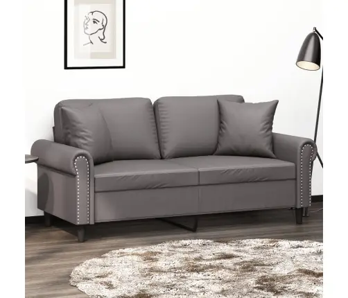 Divvietīgs Dīvāns Ar Spilveniem, Pelēks, 140 Cm, Mākslīgā Āda Vidaxl