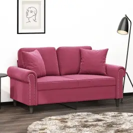 Divvietīgs Dīvāns Ar Spilveniem, Vīnsarkans, 120 Cm, Samts Vidaxl Divvietīgs Dīvāns Ar Spilveniem, Vīnsarkans, 120 Cm, Samts Vidaxl
