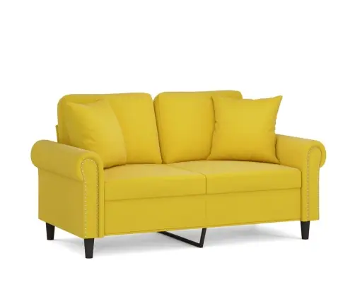 Dvivietė Sofa Su Pagalvėlėmis, Geltonos Spalvos, 120cm Aksomas