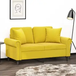 Dvivietė Sofa Su Pagalvėlėmis, Geltonos Spalvos, 120cm Aksomas