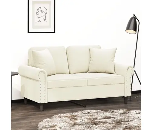 Divvietīgs Dīvāns Ar Spilveniem, Krēmkrāsas, 120 Cm, Samts Vidaxl Divvietīgs Dīvāns Ar Spilveniem, Krēmkrāsas, 120 Cm, Samts Vidaxl