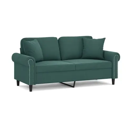 Dvivietė Sofa Su Pagalvėlėmis, Tamsiai Žalia, 140cm Aksomas