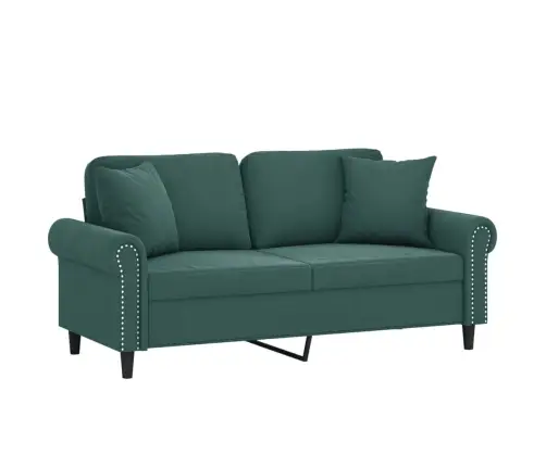 Dvivietė Sofa Su Pagalvėlėmis, Tamsiai Žalia, 140cm Aksomas