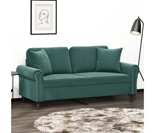Dvivietė Sofa Su Pagalvėlėmis, Tamsiai Žalia, 140cm Aksomas
