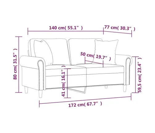 Dvivietė Sofa Su Pagalvėlėmis, Rožinės Spalvos, 140cm Aksomas