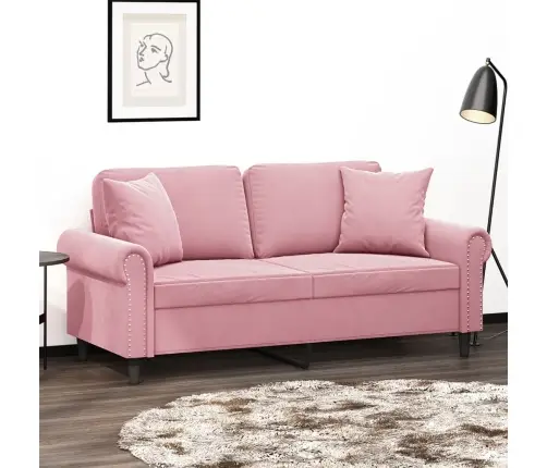 Dvivietė Sofa Su Pagalvėlėmis, Rožinės Spalvos, 140cm Aksomas