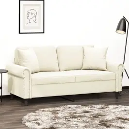 Dvivietė Sofa Su Pagalvėlėmis, Kreminės Spalvos, 140cm Aksomas
