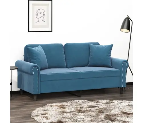 2-Kohaline Diivan Patjadega, Sinine, 140 cm Samet