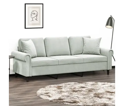 Trīsvietīgs Dīvāns Ar Spilveniem, Gaiši Pelēks, 180 Cm, Samts Vidaxl