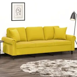 Trivietė Sofa Su Pagalvėlėmis, Geltonos Spalvos, 180cm Aksomas Trivietė Sofa Su Pagalvėlėmis, Geltonos Spalvos, 180cm Aksomas