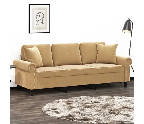 Trīsvietīgs Dīvāns Ar Spilveniem, Brūns, 180 Cm, Samts Vidaxl