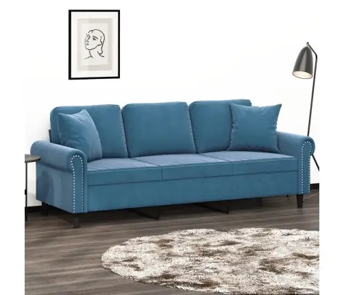 Trīsvietīgs Dīvāns Ar Spilveniem, Zils, 180 Cm, Samts Vidaxl