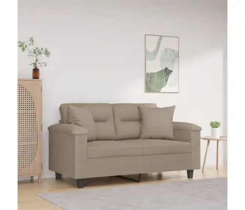 Dvivietė Sofa Su Pagalvėmis, Taupe, 120cm Mikropluošto Audinys