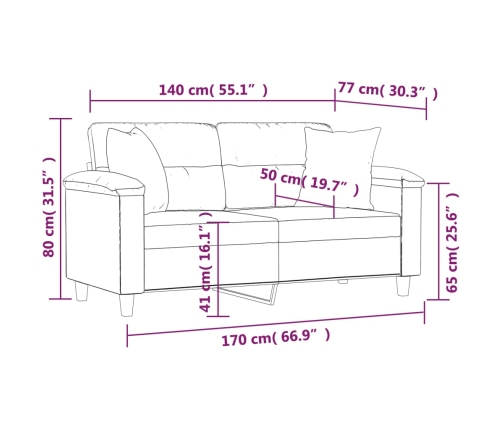 Dvivietė Sofa Su Pagalvėmis, Pilka, 140cm Mikropluošto Audinys