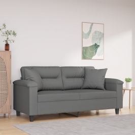 Dvivietė Sofa Su Pagalvėmis, Pilka, 140cm Mikropluošto Audinys