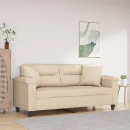 Divvietīgs Dīvāns Ar Spilveniem, Krēmkrāsas, 140 Cm, Audums Vidaxl