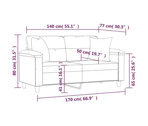 Dvivietė Sofa Su Pagalvėmis, Smėlio, 140cm Audinys