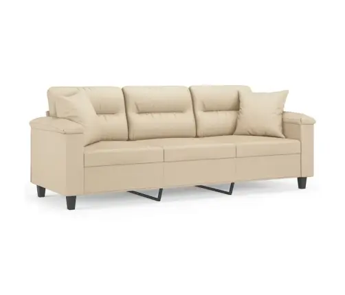 Trivietė Sofa Su Pagalvėmis, Kreminė, 180cm Audinys