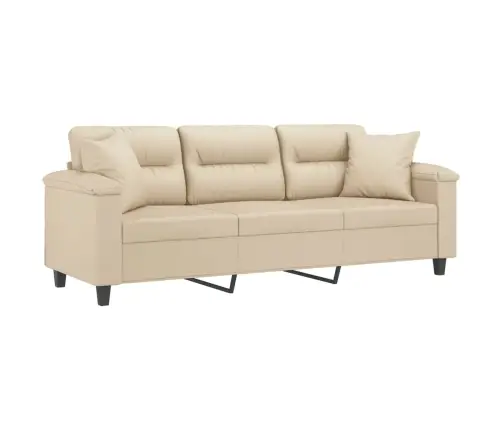 Trivietė Sofa Su Pagalvėmis, Kreminė, 180cm Audinys