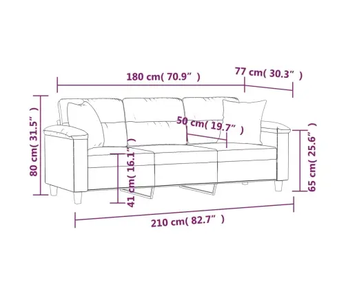 Trivietė Sofa Su Pagalvėmis, Kreminė, 180cm Audinys