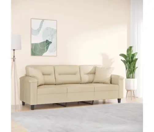 Trivietė Sofa Su Pagalvėmis, Kreminė, 180cm Audinys