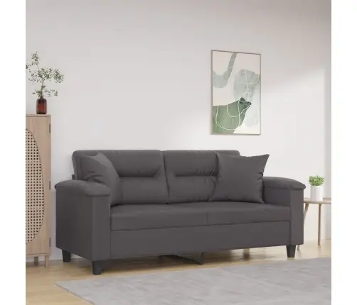 Divvietīgs Dīvāns Ar Spilveniem, Pelēks, 140 Cm, Mākslīgā Āda Vidaxl