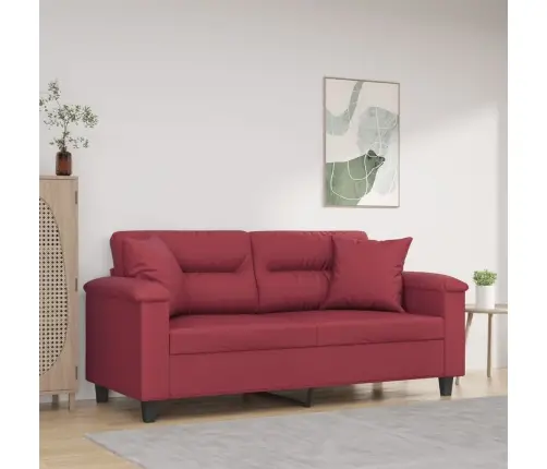 Dvivietė Sofa Su Pagalvėlėmis, Vyno, 140cm Dirbtinė Oda