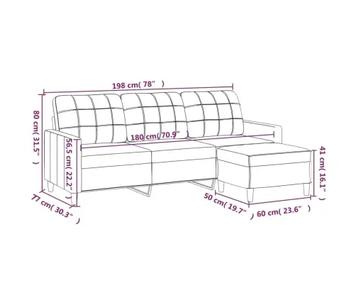 Trīsvietīgs Dīvāns Ar Kājsoliņu, 180 Cm, Krēmkrāsas Audums Vidaxl