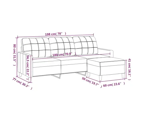Trīsvietīgs Dīvāns Ar Kājsoliņu, 180 Cm, Gaiši Dzeltens Audums Vidaxl