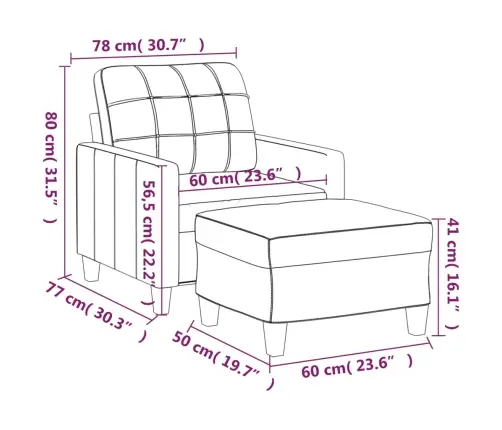 Atpūtas Krēsls Ar Kājsoliņu, 60 Cm, Pelēka Mākslīgā Āda Vidaxl