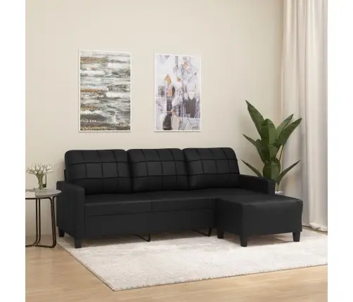 Trīsvietīgs Dīvāns Ar Kājsoliņu, 180 Cm, Melna Mākslīgā Āda Vidaxl