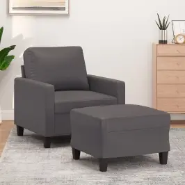 Atpūtas Krēsls Ar Kājsoliņu, 60 Cm, Pelēka Mākslīgā Āda Vidaxl Atpūtas Krēsls Ar Kājsoliņu, 60 Cm, Pelēka Mākslīgā Āda Vidaxl
