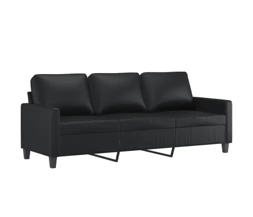 Trivietė Sofa Su Pakoja, Juodos Spalvos, 180cm Dirbtinė Oda