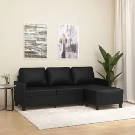 Trivietė Sofa Su Pakoja, Juodos Spalvos, 180cm Dirbtinė Oda
