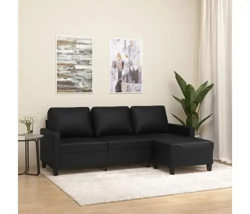 Trivietė Sofa Su Pakoja, Juodos Spalvos, 180cm Dirbtinė Oda