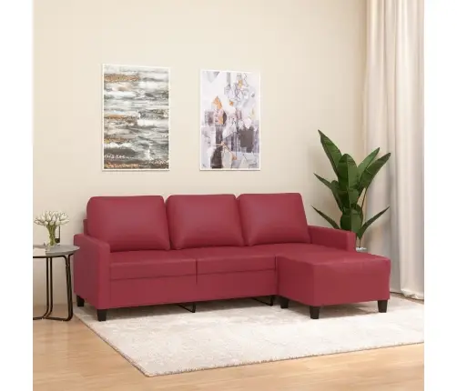 Trivietė Sofa Su Pakoja, Raudonojo Vyno, 180cm Dirbtinė Oda