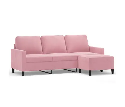 Trivietė Sofa Su Pakoja, Rožinės Spalvos, 180cm Aksomas