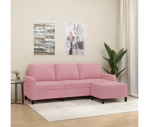 Trivietė Sofa Su Pakoja, Rožinės Spalvos, 180cm Aksomas