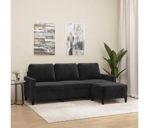 Trivietė Sofa Su Pakoja, Juodos Spalvos, 180cm Aksomas