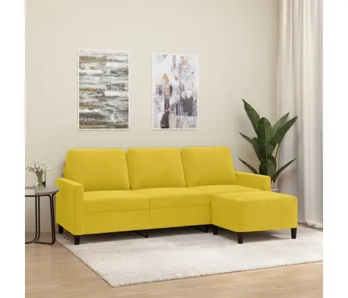 Trivietė Sofa Su Pakoja, Geltonos Spalvos, 180cm Aksomas