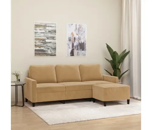 Trivietė Sofa Su Pakoja, Rudos Spalvos, 180cm Aksomas