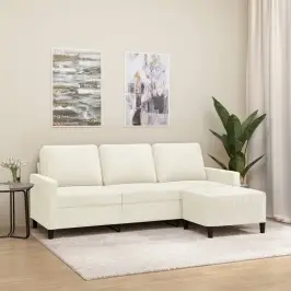 Trivietė Sofa Su Pakoja, Kreminės Spalvos, 180cm Aksomas