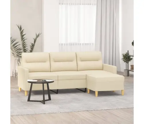Trīsvietīgs Dīvāns Ar Kājsoliņu, 180 Cm, Krēmkrāsas Audums Vidaxl