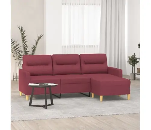 Trīsvietīgs Dīvāns Ar Kājsoliņu, 180 Cm, Vīnsarkans Audums Vidaxl