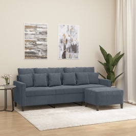 Trivietė Sofa Su Pakoja, Tamsiai Pilkos Spalvos, 180cm Aksomas