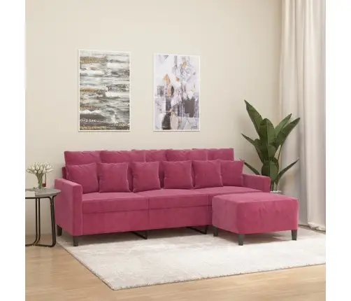 Trivietė Sofa Su Pakoja, Raudonojo Vyno Spalvos, 180cm Aksomas