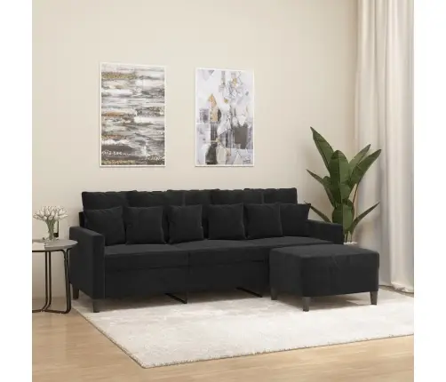 Trīsvietīgs Dīvāns Ar Kājsoliņu, 180 Cm, Melns Samts Vidaxl