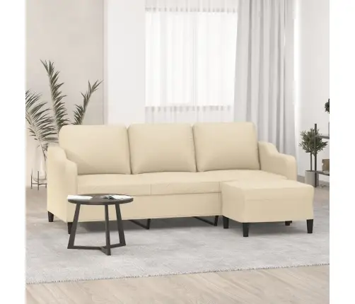 Trīsvietīgs Dīvāns Ar Kājsoliņu, 180 Cm, Krēmkrāsas Audums Vidaxl